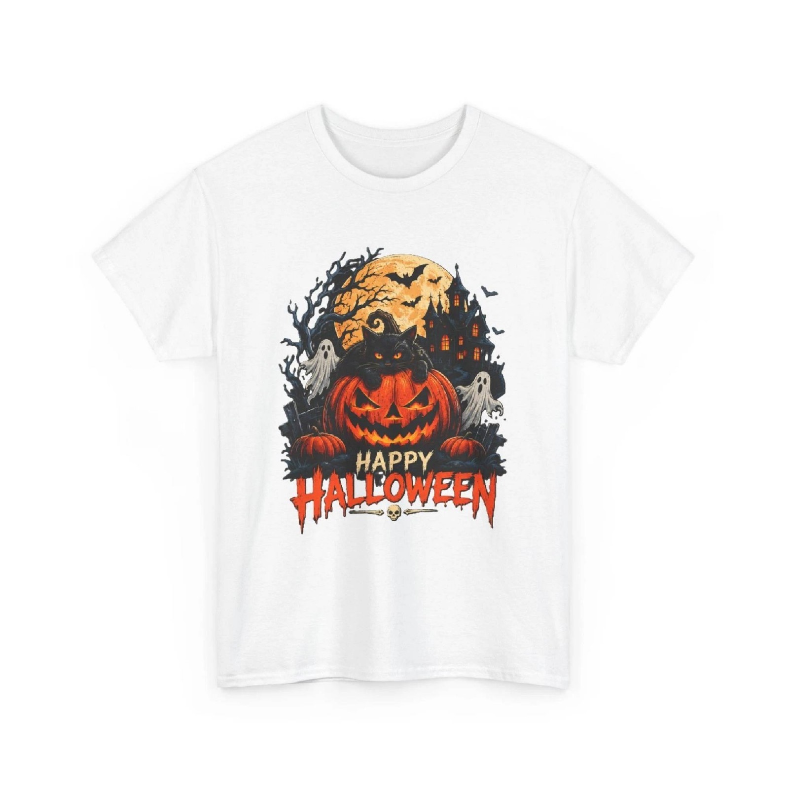 Jack-o\'-Lantern Pumpkin Halloween T-Shirt | Spooky Ghosts, Full Moon FREESHIPS
