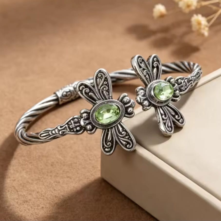 Elegant 925 Sterling Silver Dragonfly Unique Wristband Bracelet Bangle Cuff