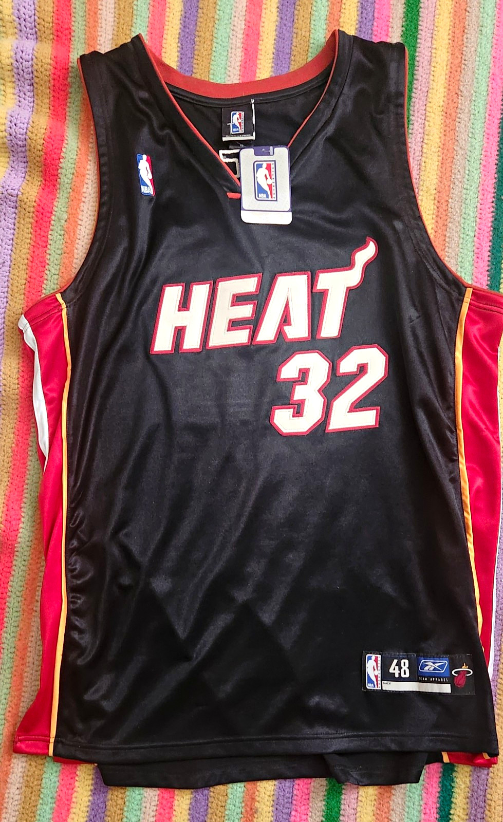 Shaquille O\'Neal Miami Heat Reebok NBA Authentic Jersey Size 48 Black NWT