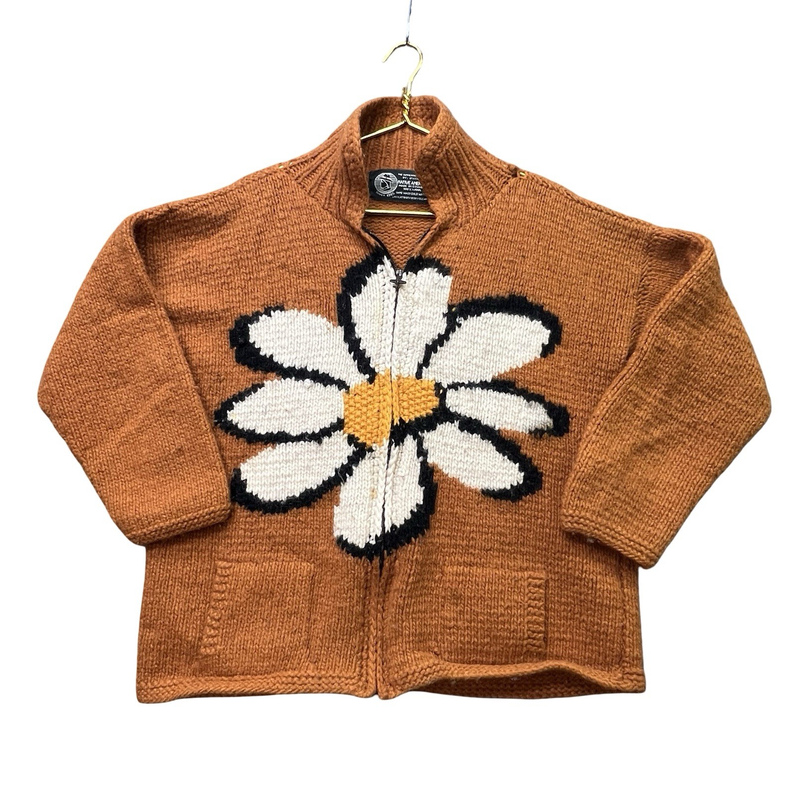 Vintage Otavalo Ecuador Wool Cardigan Sweater Daisy Flower Hand Knit Zip W XL Vintage Otavalo Ecuador Wool Cardigan Sweater Daisy Flower Hand Knit Zip W XL