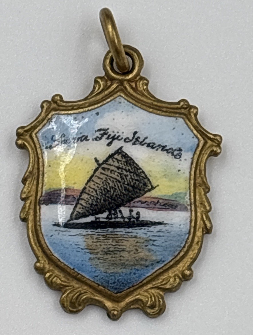 Rare Vintage Enamel Shield Charm Suva Fiji Islands EP Travel Souvenir Pendant
