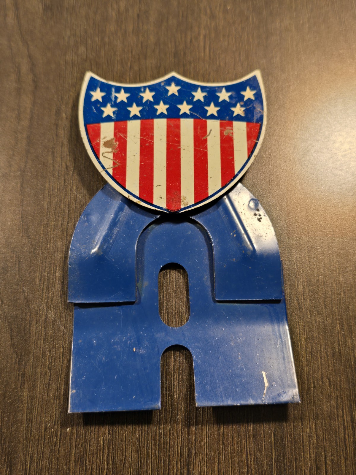 Vintage Flag Shield License Plate Topper With Mini Flag Inserts