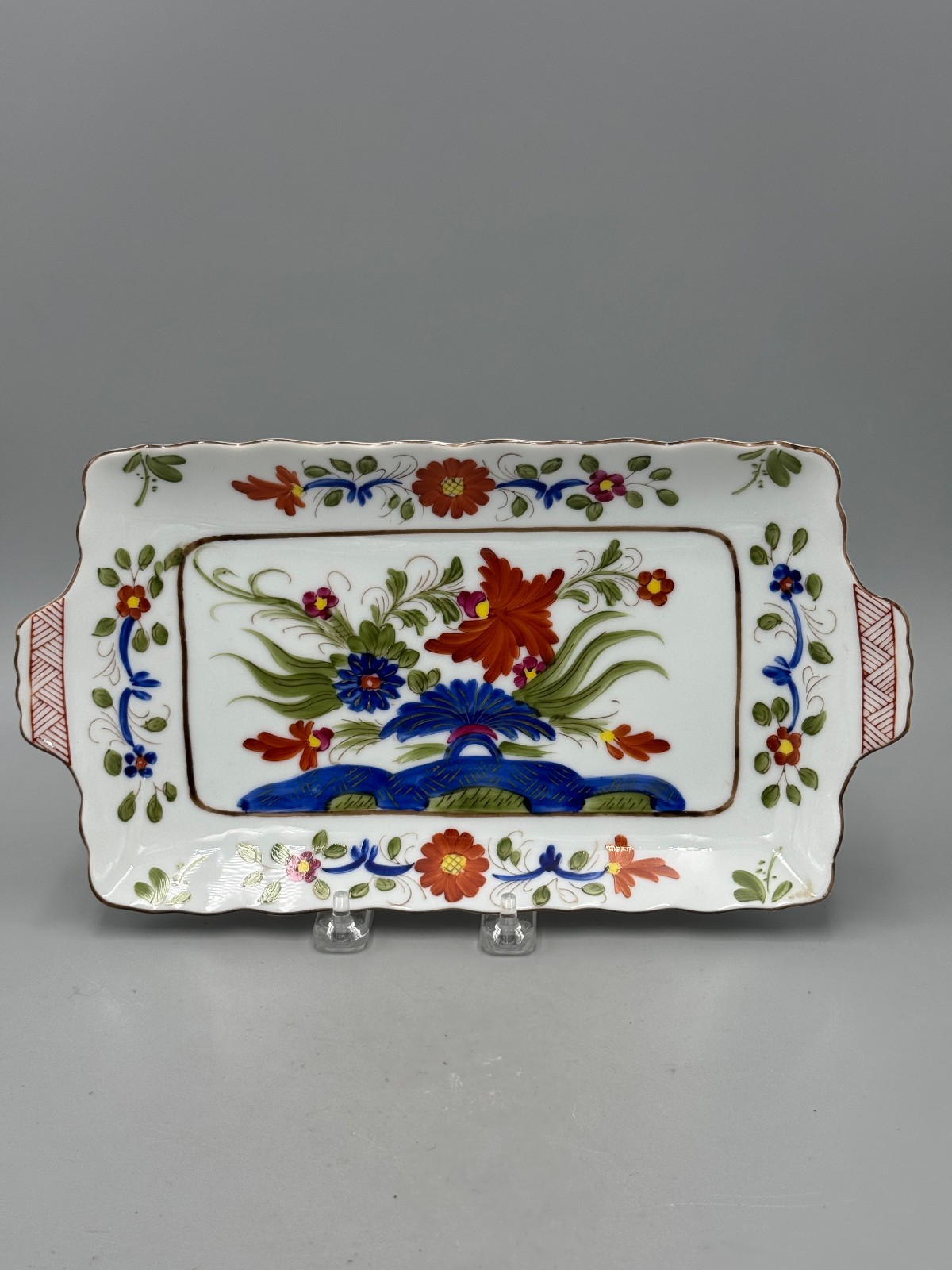 Vintage mid 20th c. Japanese Porcelain Rectangular Handled Tray Platter 12''