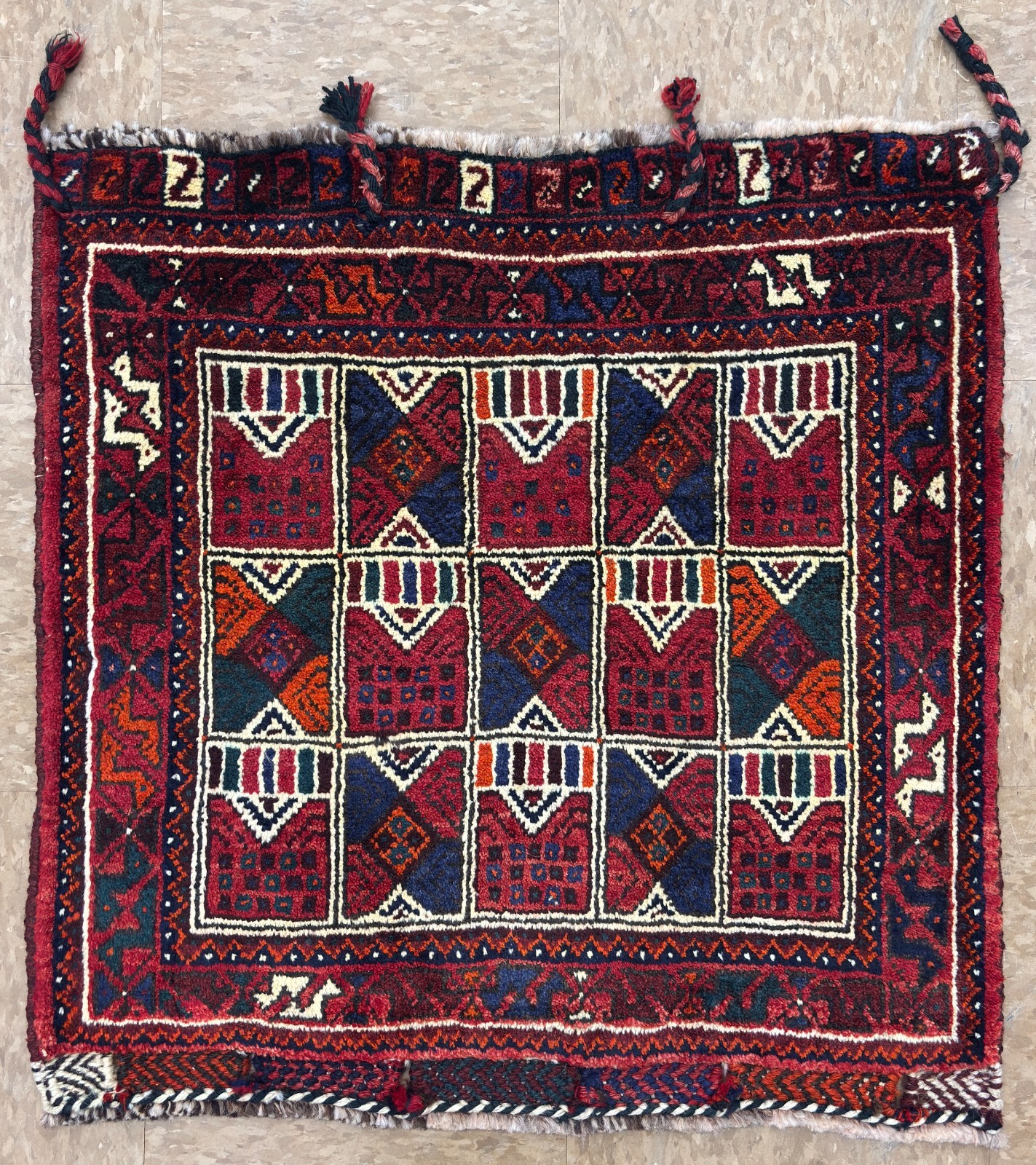 Vintage Qashqai 2x2 Tribal Geometric Hand Knotted Wool Oriental Small Accent Rug