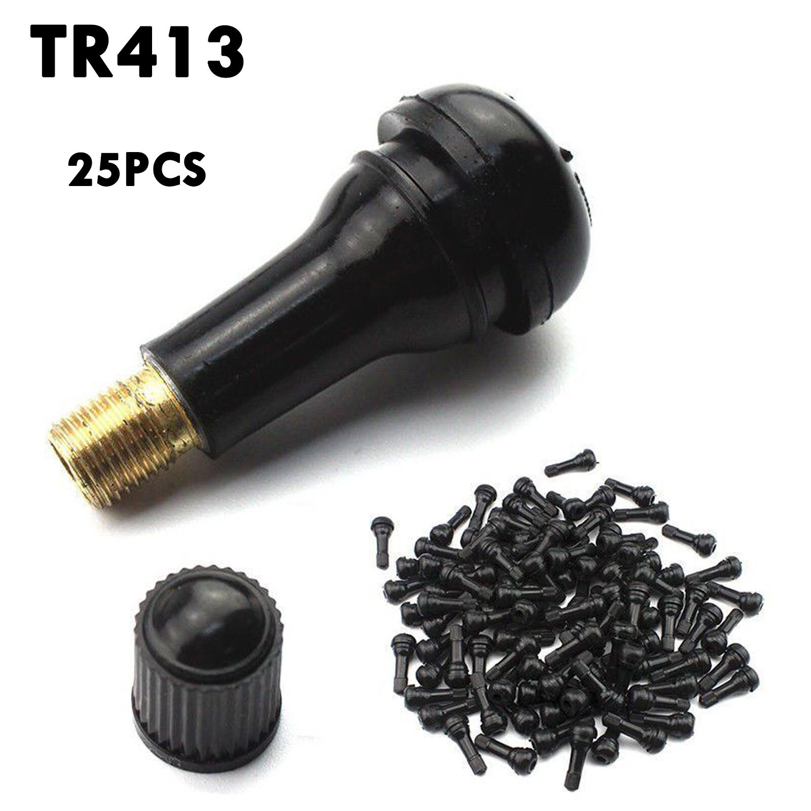LOT 25 TR 413 Snap-In Rubber Tire Valve Stems Short Most Popular Valve Black