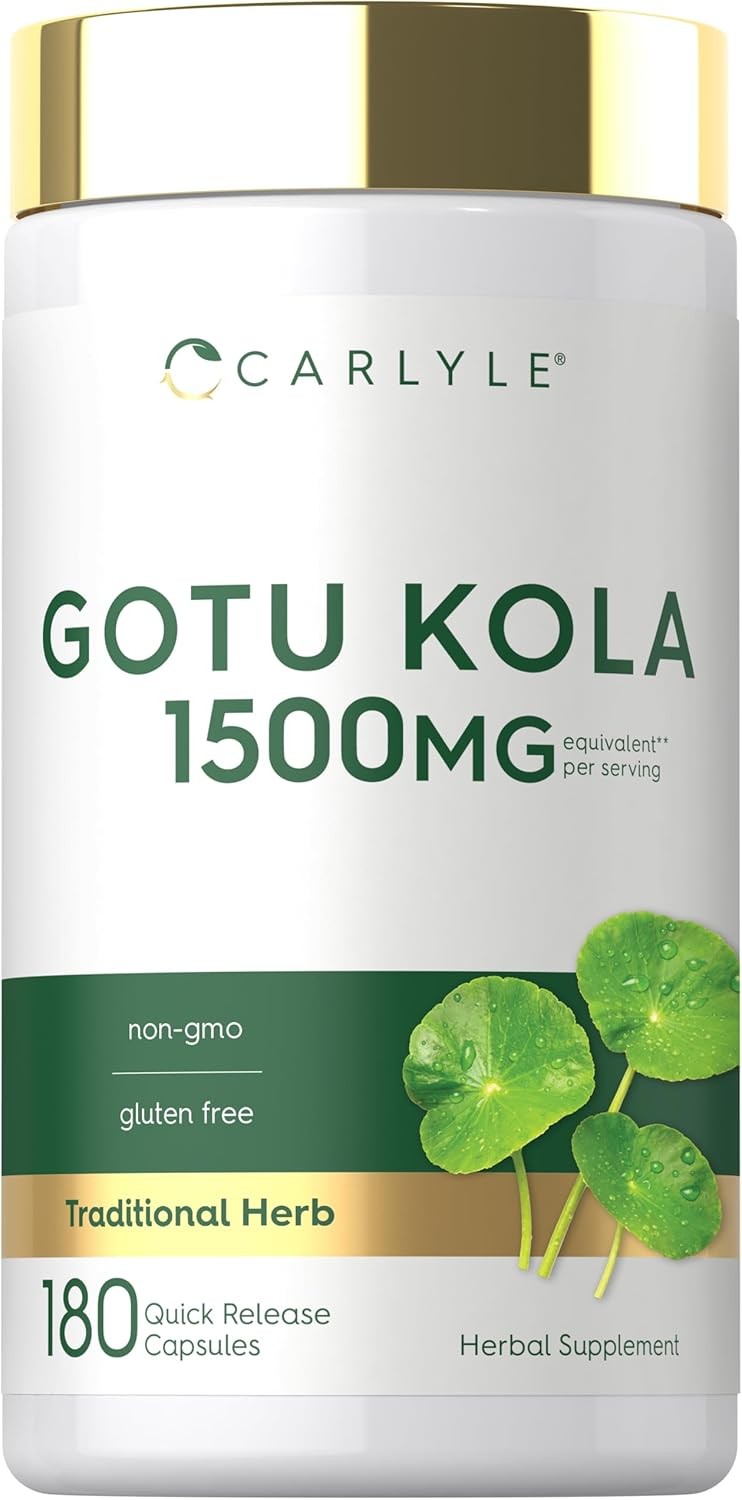 Gotu Kola Capsules 1500mg | 180 Count | Non-GMO, Gluten Free | by Carlyle