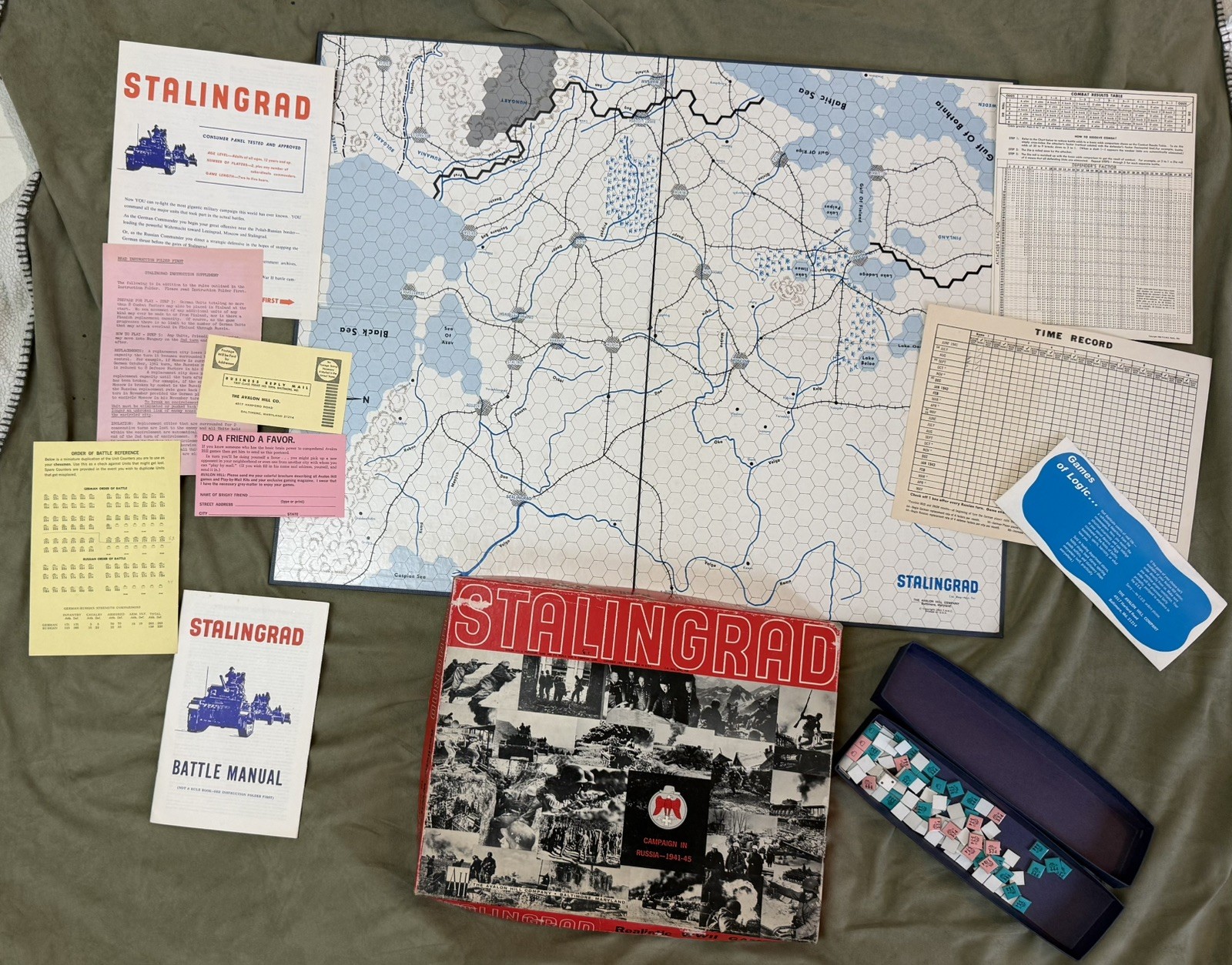 Vintage 1963 Stalingrad Avalon Hill Board Game WWII Campaign In Russia Strategy