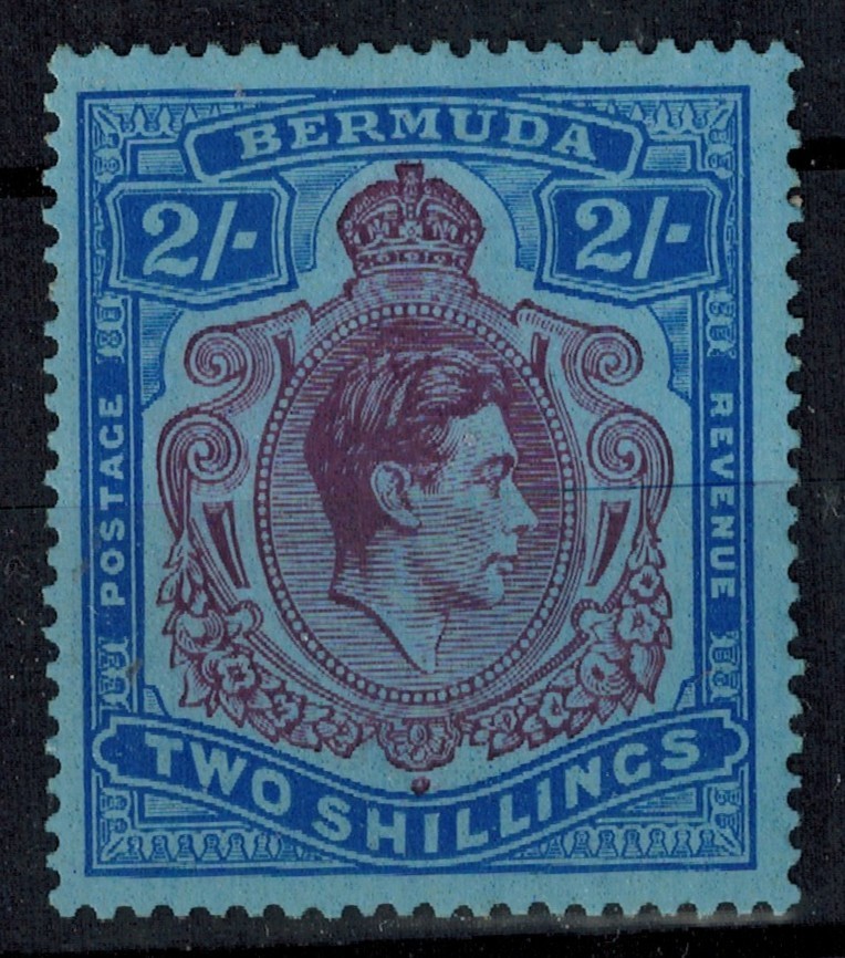 Bermuda 1940 KG VI SG 116b 2/- Deep Purple & Ultra on Grey Blue P14 1/4 MVLH GEM