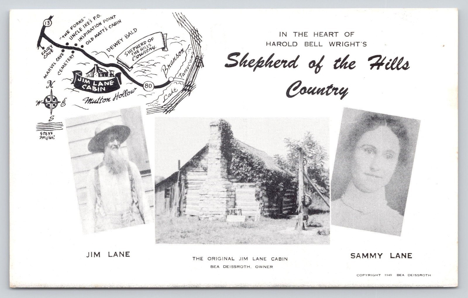 Jim Lane Cabin, Sammy Lane, Shepherd of the Hills Country Missouri Postcard Jim Lane Cabin, Sammy Lane, Shepherd of the Hills Country Missouri Postcard
