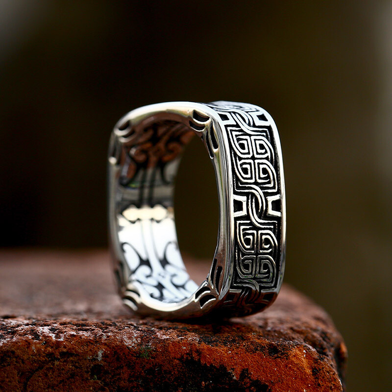Vintage Viking Celtic Knot Wedding Band Stainless Steel Men's Retro Biker Ring.