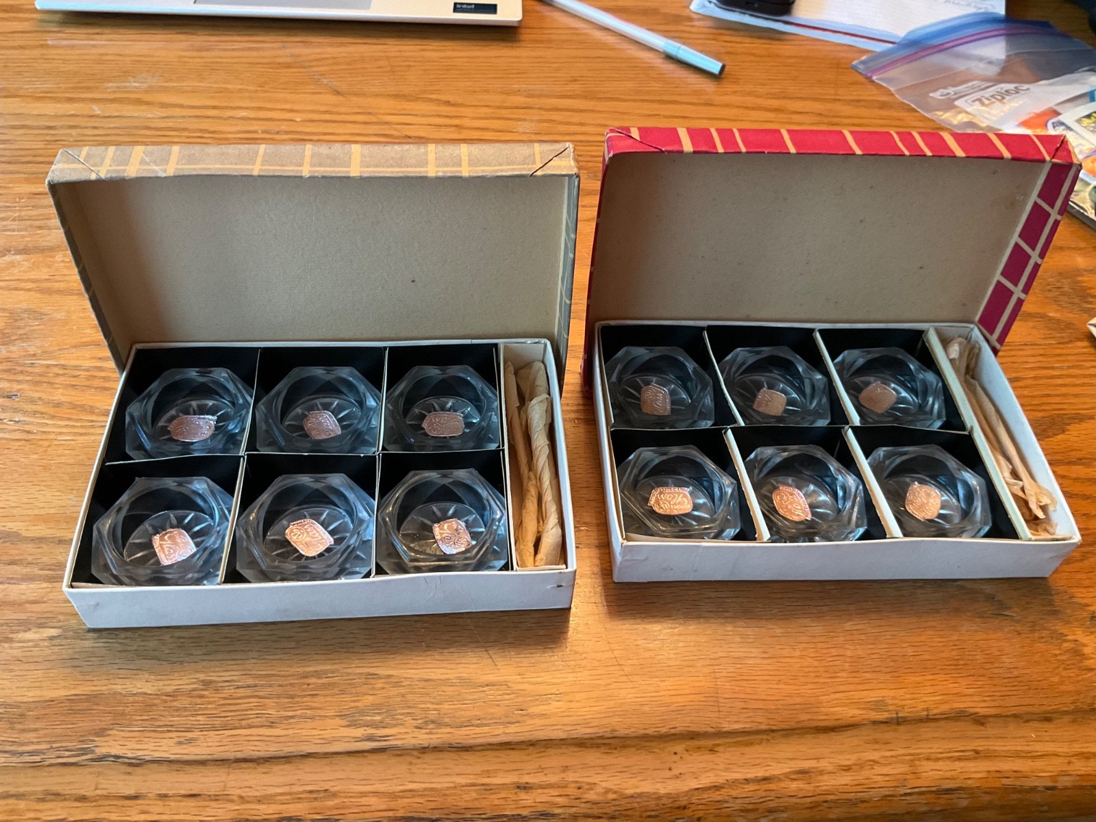 Two Vintage Set 6 Bohemian Glass Crystal Czech Salt Cellars 6 Spoons New w/ Box Two Vintage Set 6 Bohemian Glass Crystal Czech Salt Cellars 6 Spoons New w/ Box