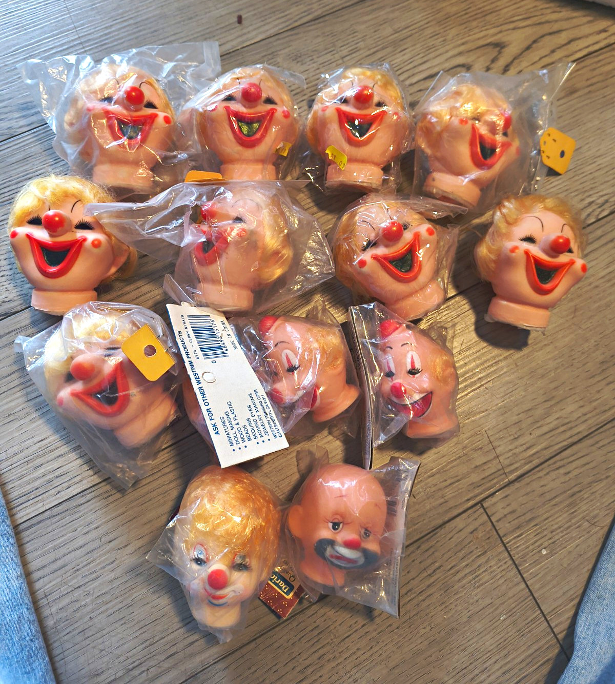 Vintage 1970s New  Clown Doll Heads. Lot of 14. 