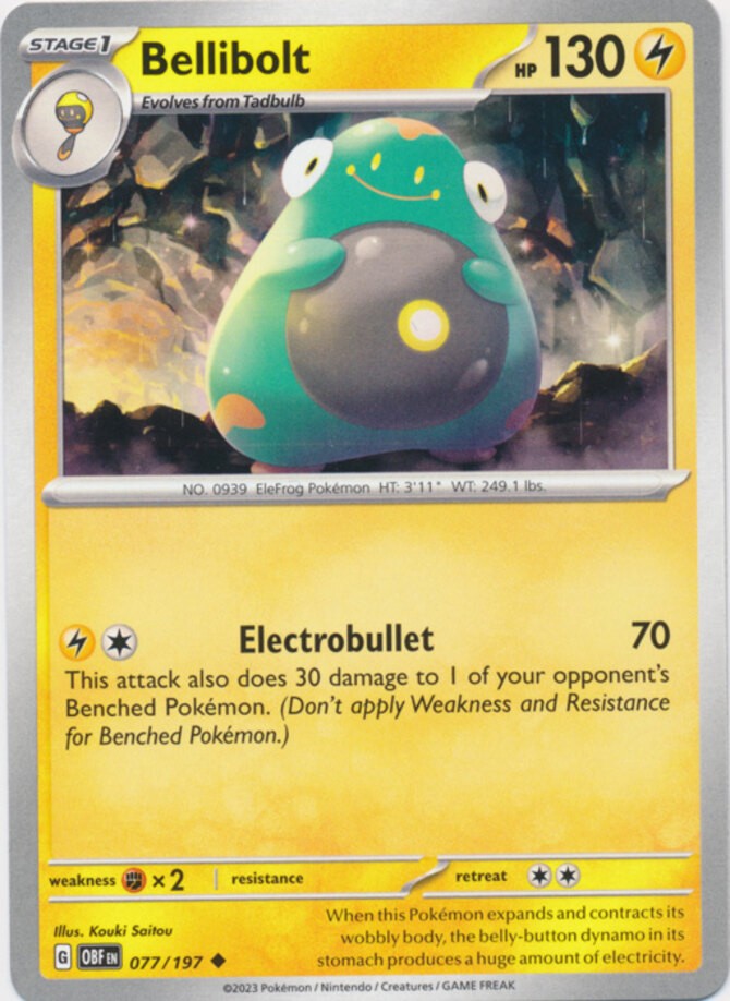 Bellibolt - 077/197 - Uncommon (Near Mint) Obsidian Flames - Lightning Pokémon