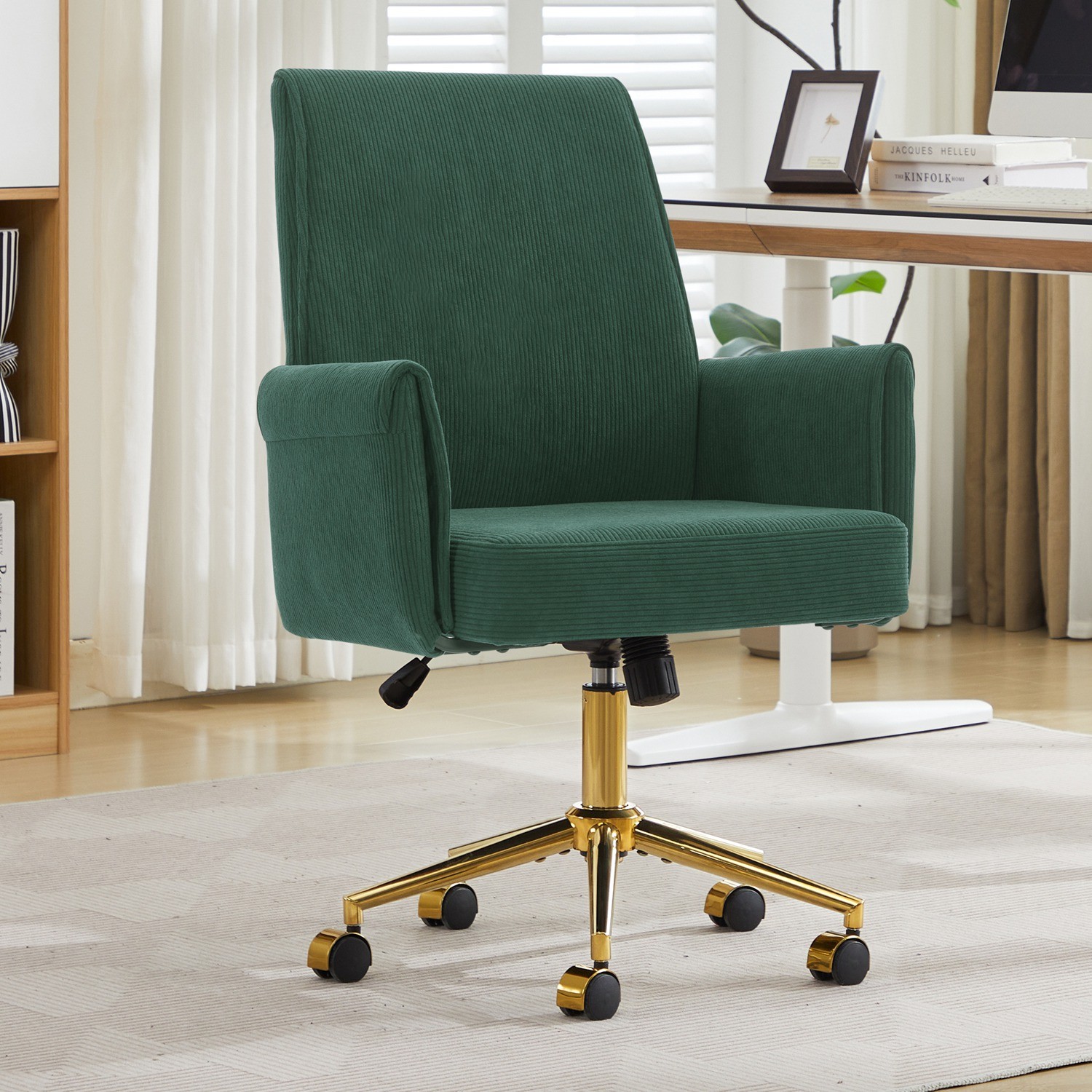 Mid-back Liftable Office Chair Striped Fabric and Ergonomically Designed