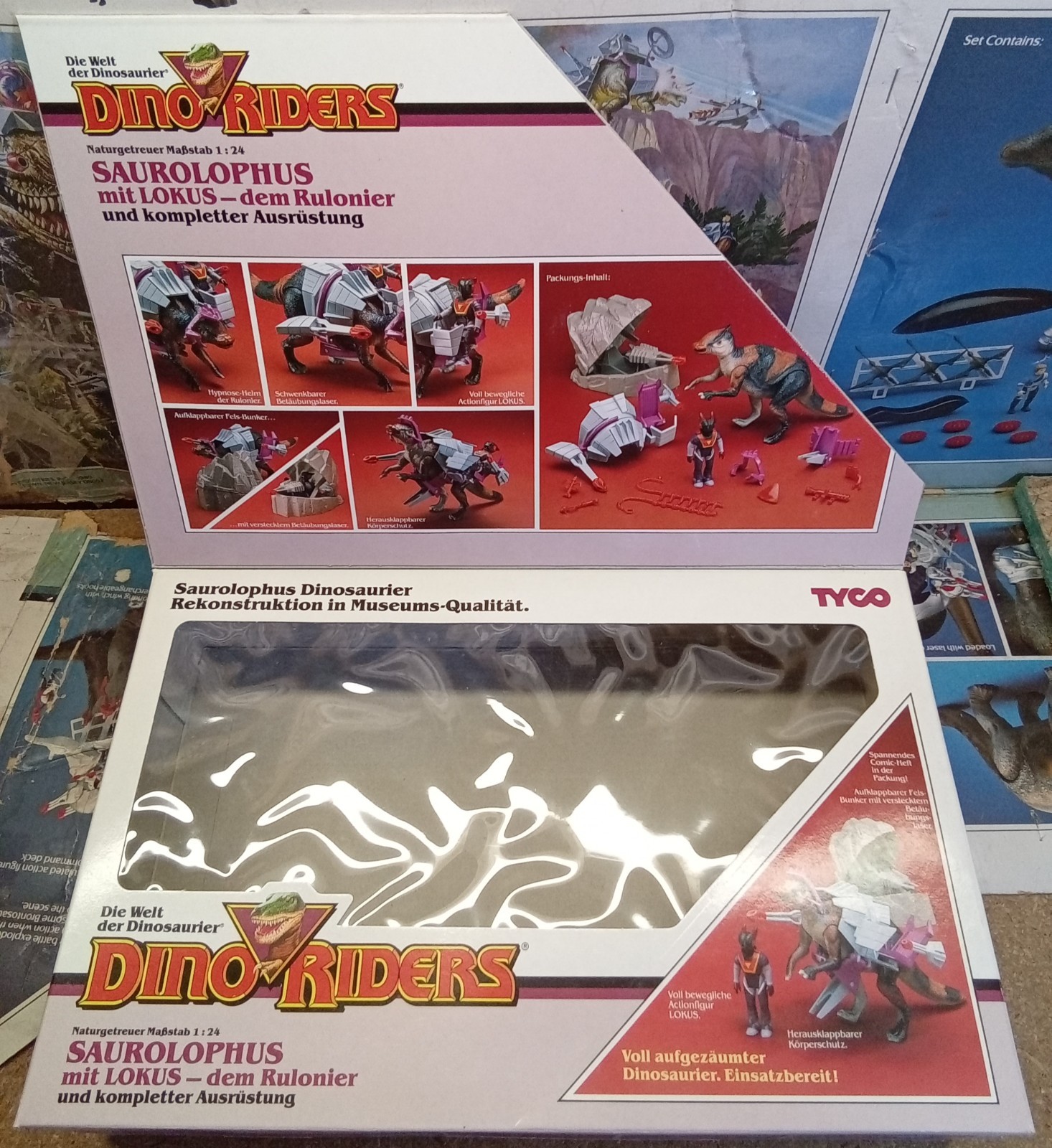 1988-Dino Riders LOKUS&Saurolophus *GERMAN*version**BOX**ONLY-tyco-VINTAGE-toys