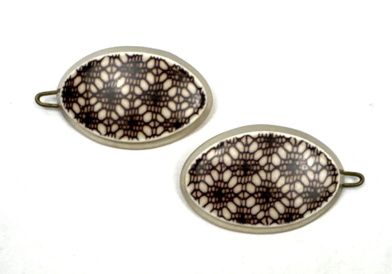 Antique Art Deco Celluloid Hair Barrettes Pair France 1920s 1930s 1.5\