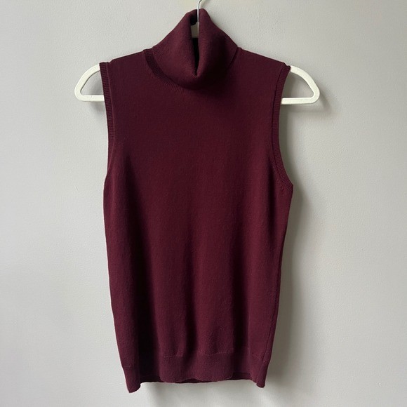 Theory Cashmere Sleeveless Sweater Women\'s Large Burgundy Turtleneck Classic Top
