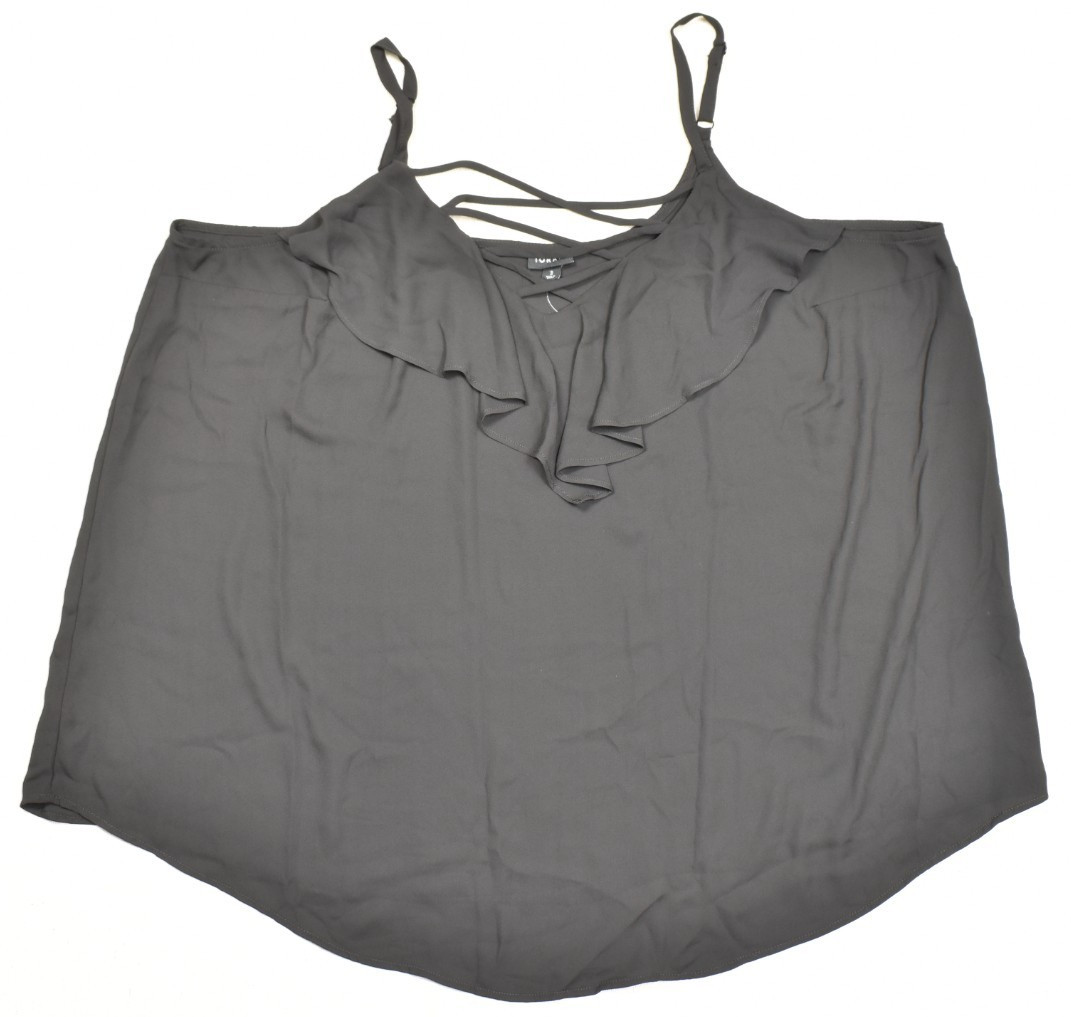 Torrid Women\'s Plus Size 3X 22-24 Black Georgette Ruffle Lace-Up Cami Tank Top