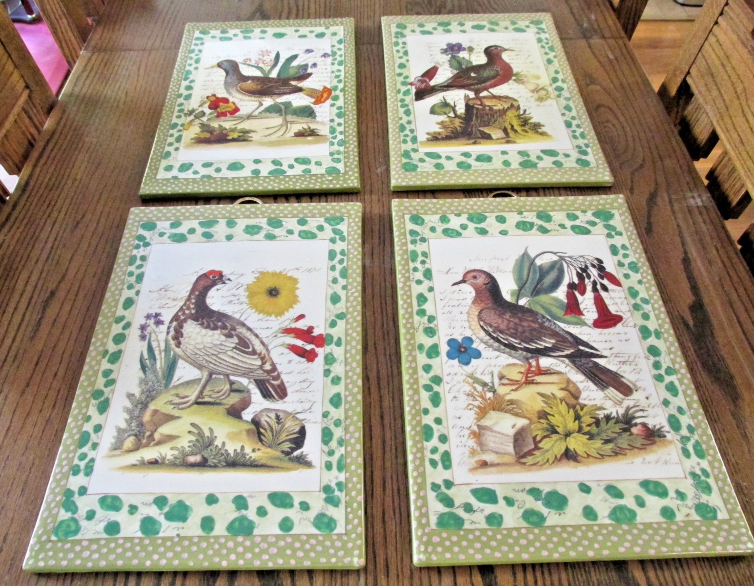 VINTAGE JOHN DERIAN HEAVY CERAMIC BIRD ART TILES RARE SET OF 4 PERFECT CONDITION