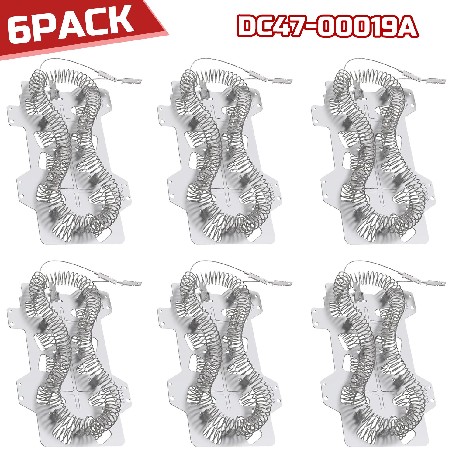 6 Pack DC47-00019A Dryer Heater Heating Element replacement for Maytag Samsung