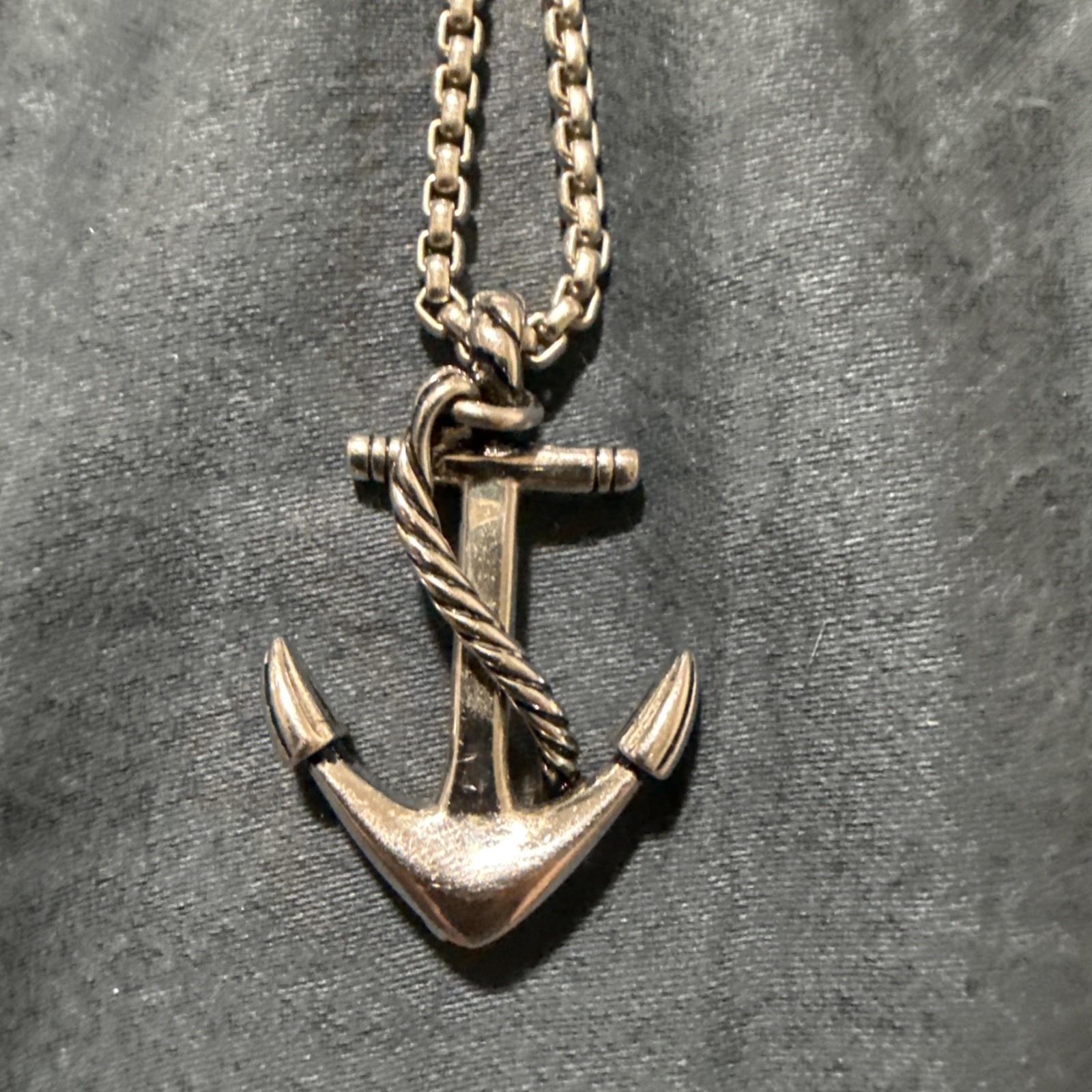 EFFY 925 Sterling Silver Anchor Sea Merchant Navy Pendant & Box Chain Effy