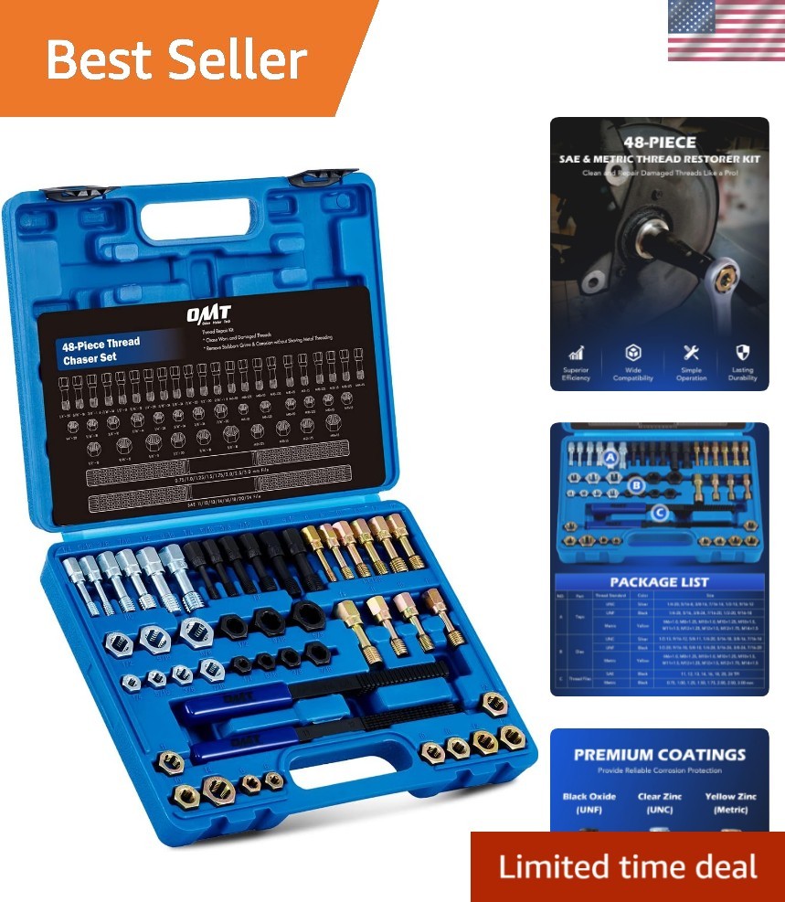 OMT 49 PCS Thread Chaser Set, UNC UNF and Metric Thread Repair Kit