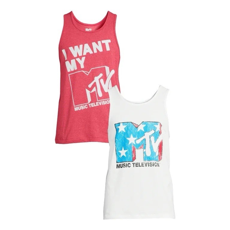 I Want My Mtv Graphic Tank Top 2-Pack Red & White Large