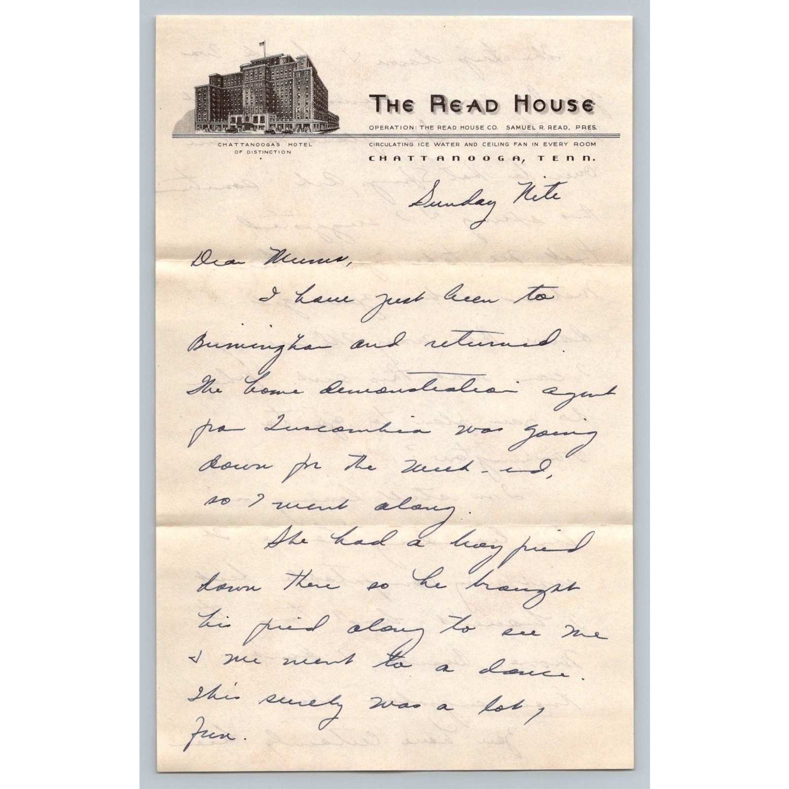 Vintage 1930s 1940s Read House Hotel Letterhead Chattanooga Tennessee Ephemera