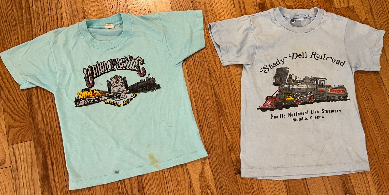 (2) VTG 80s Union Pacific & Sandy Dell Train Shirts Size Kids S/M Single Stitch