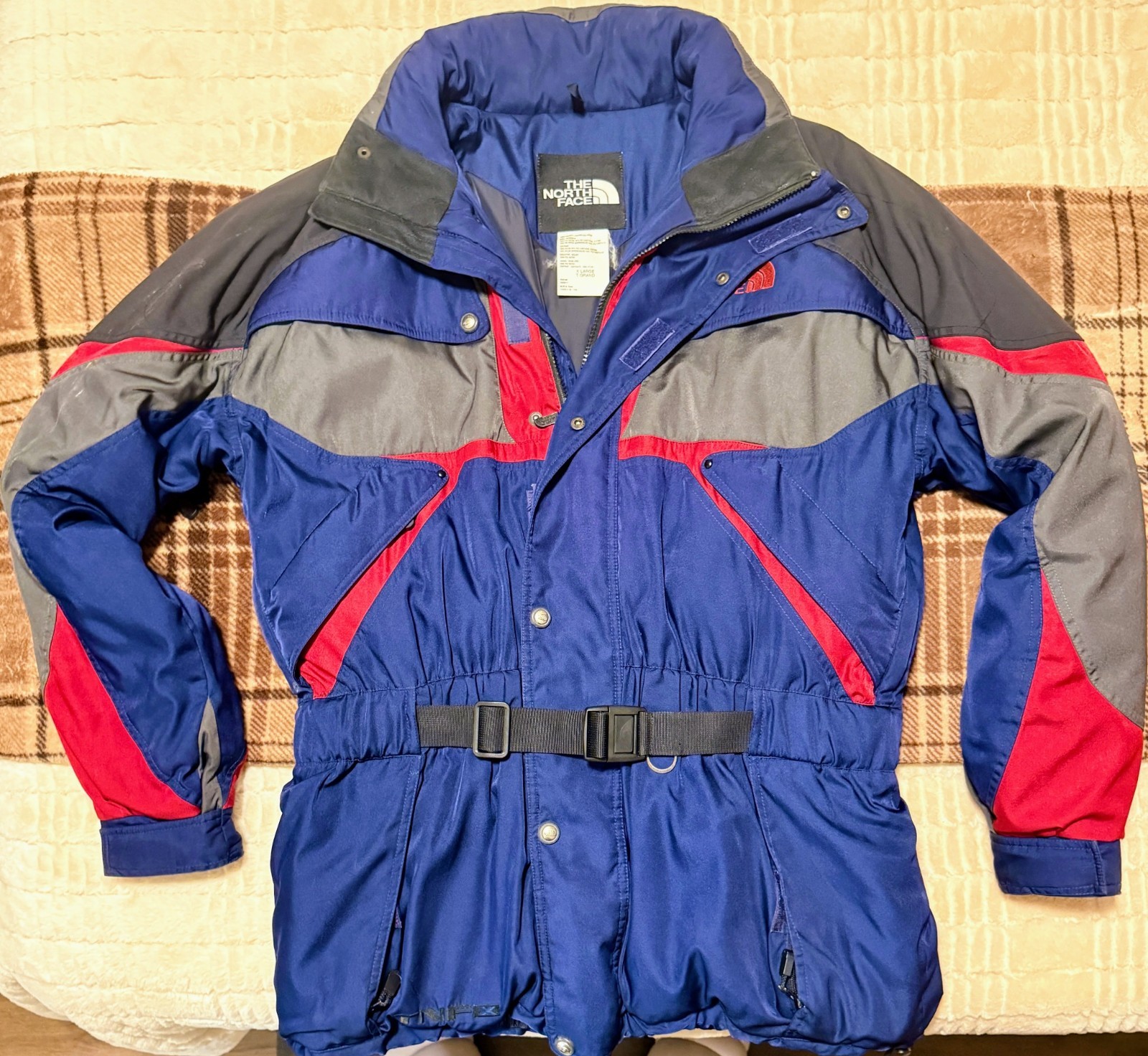 Vintage 90s The North Face TNFX Ski Jacket Mens XL Belted Blue Red Gray Parka