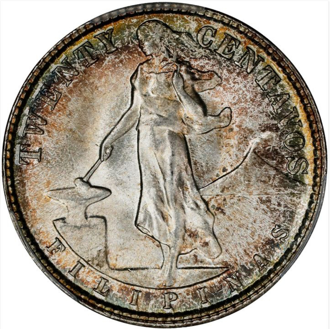 PCGS MS67 1945-D U.S. Philippines 20 Centavos - Nice Toning