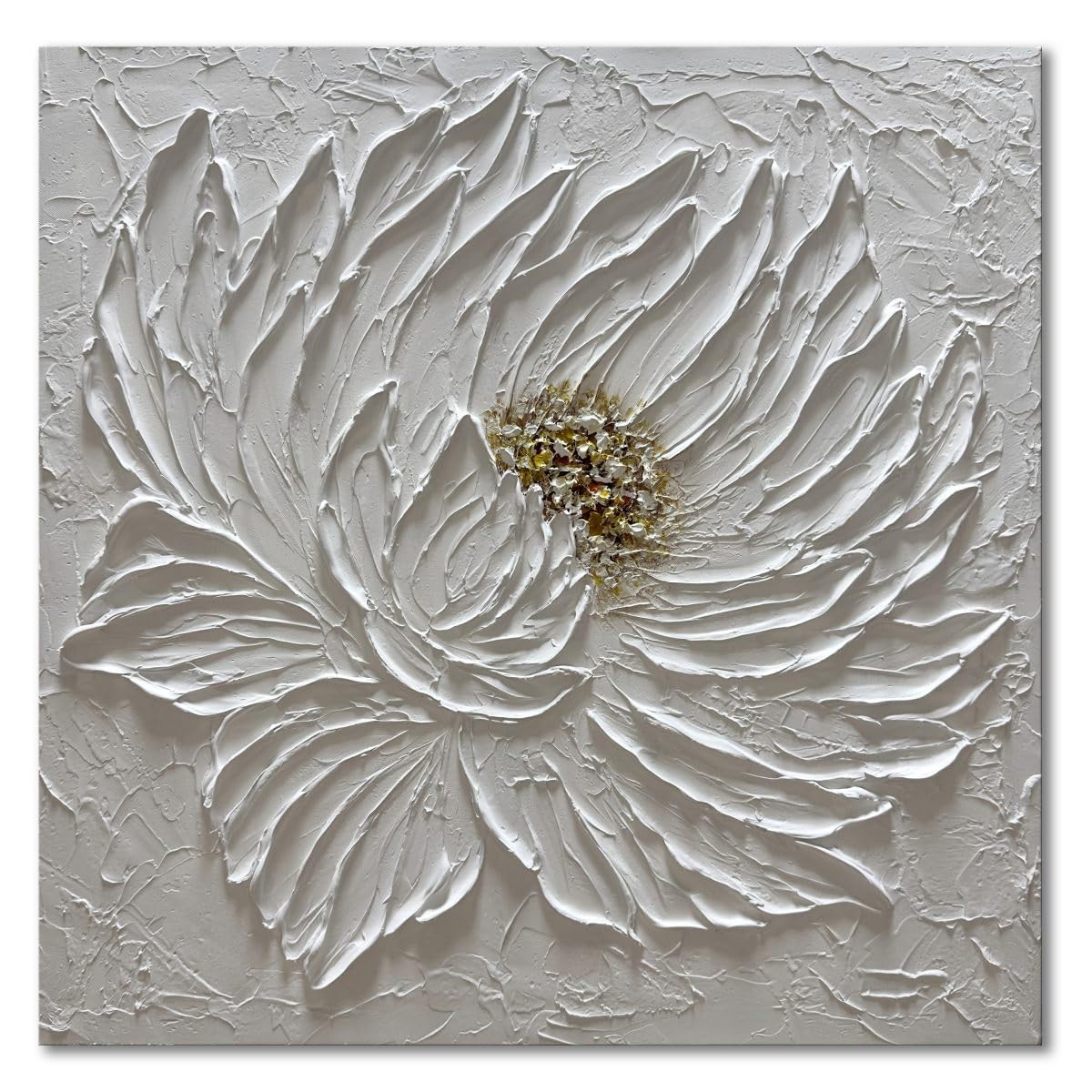 Slyart Handmade White 3D Floral Canvas Wall Art 24x24 Inches Abstract Flower ...