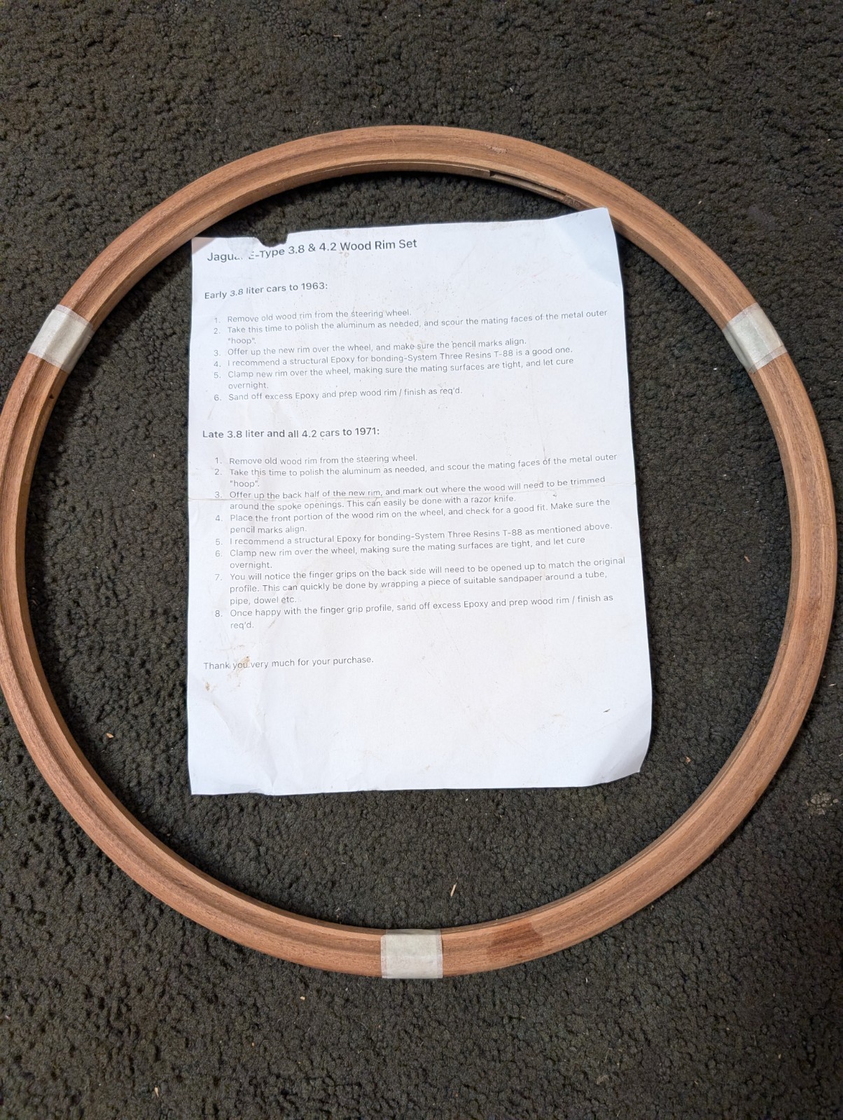 Jaguar 1964 - 1971 E Type or XKE new wood rim for steering wheel Jaguar 1964 - 1971 E Type or XKE new wood rim for steering wheel