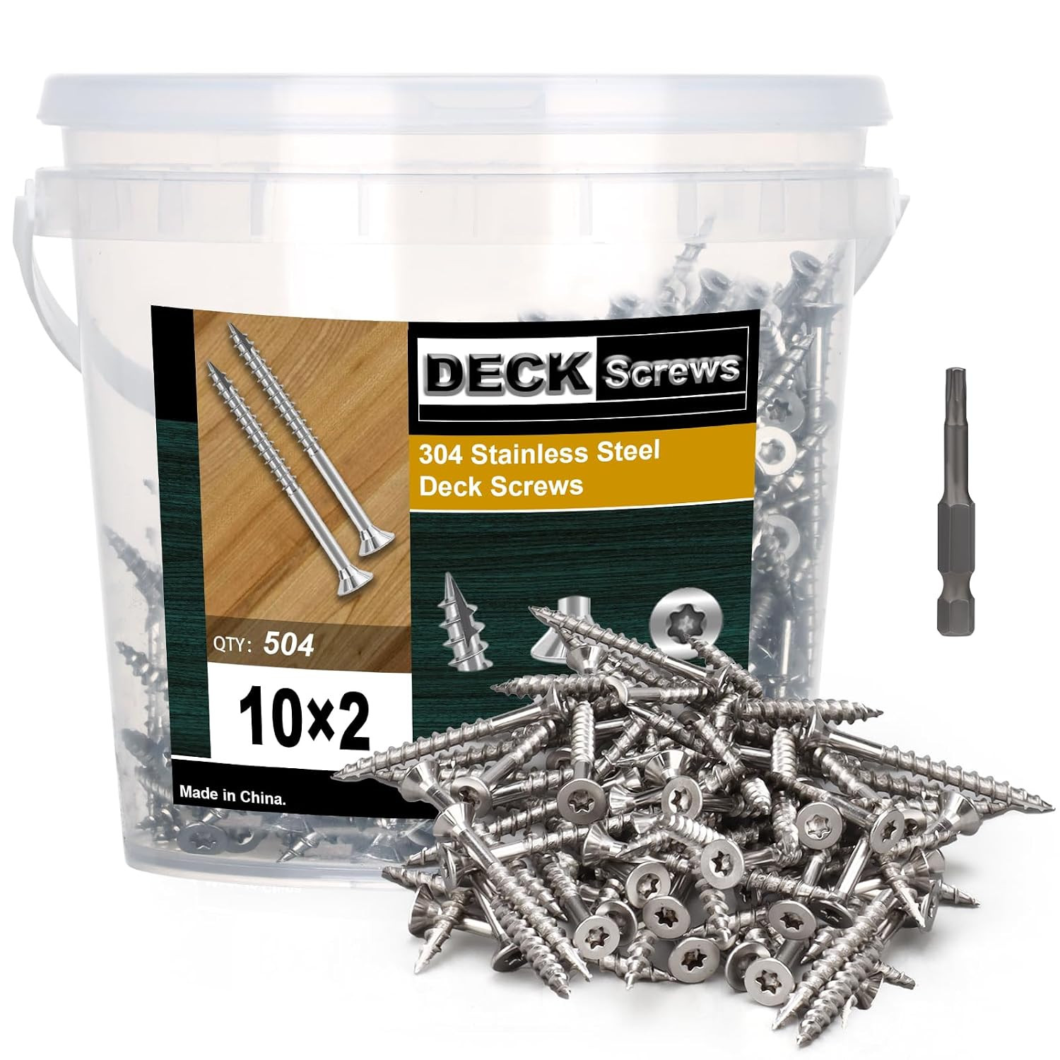 304 Stainless Steel Wood Screws, Flat Head T25 Torx Drive Deck Screws, #10X2 In 304 Stainless Steel Wood Screws, Flat Head T25 Torx Drive Deck Screws, #10X2 In