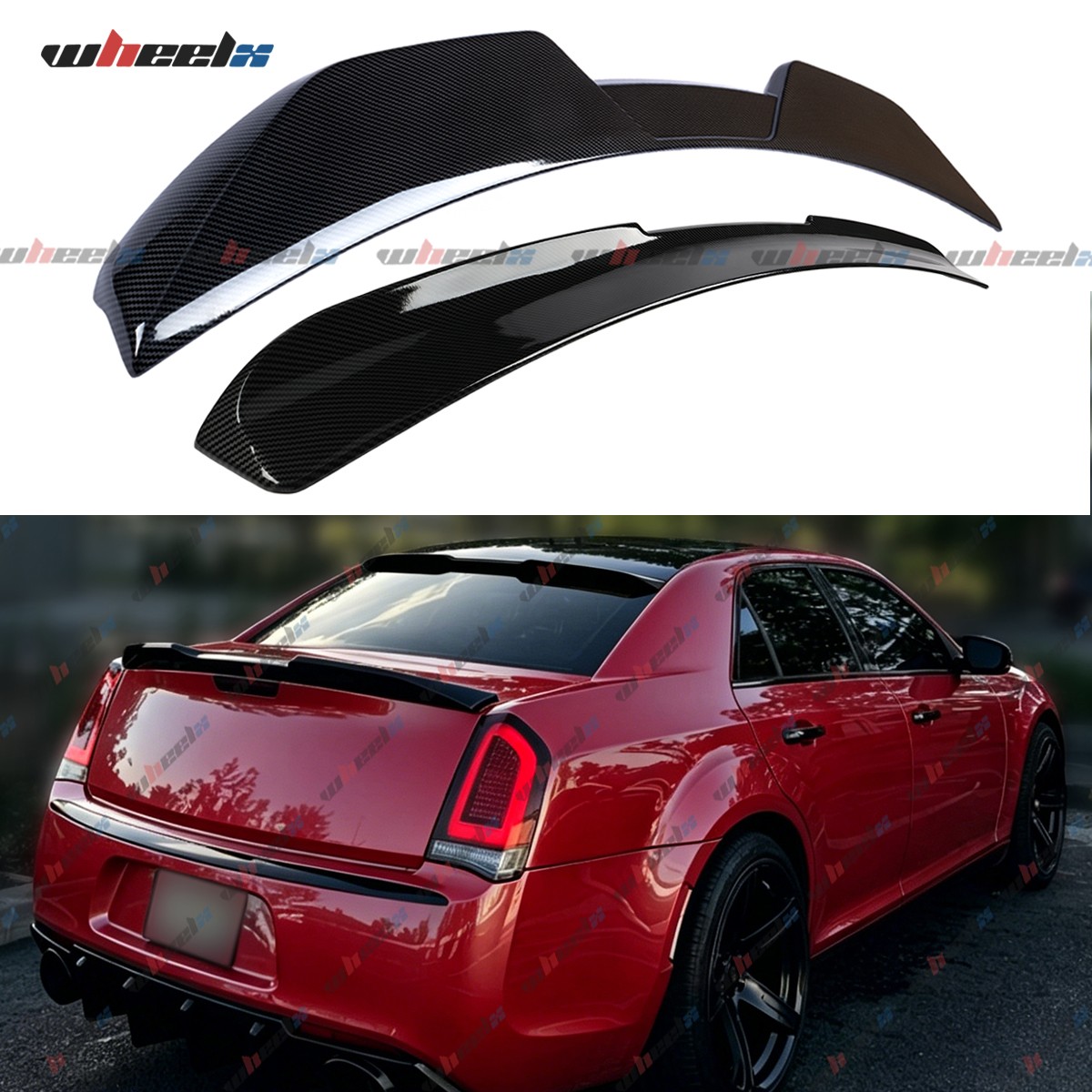 For 11-23 Chrysler 300 Carbon Fiber M Style Trunk Spoiler+V Style Rear Roof Wing