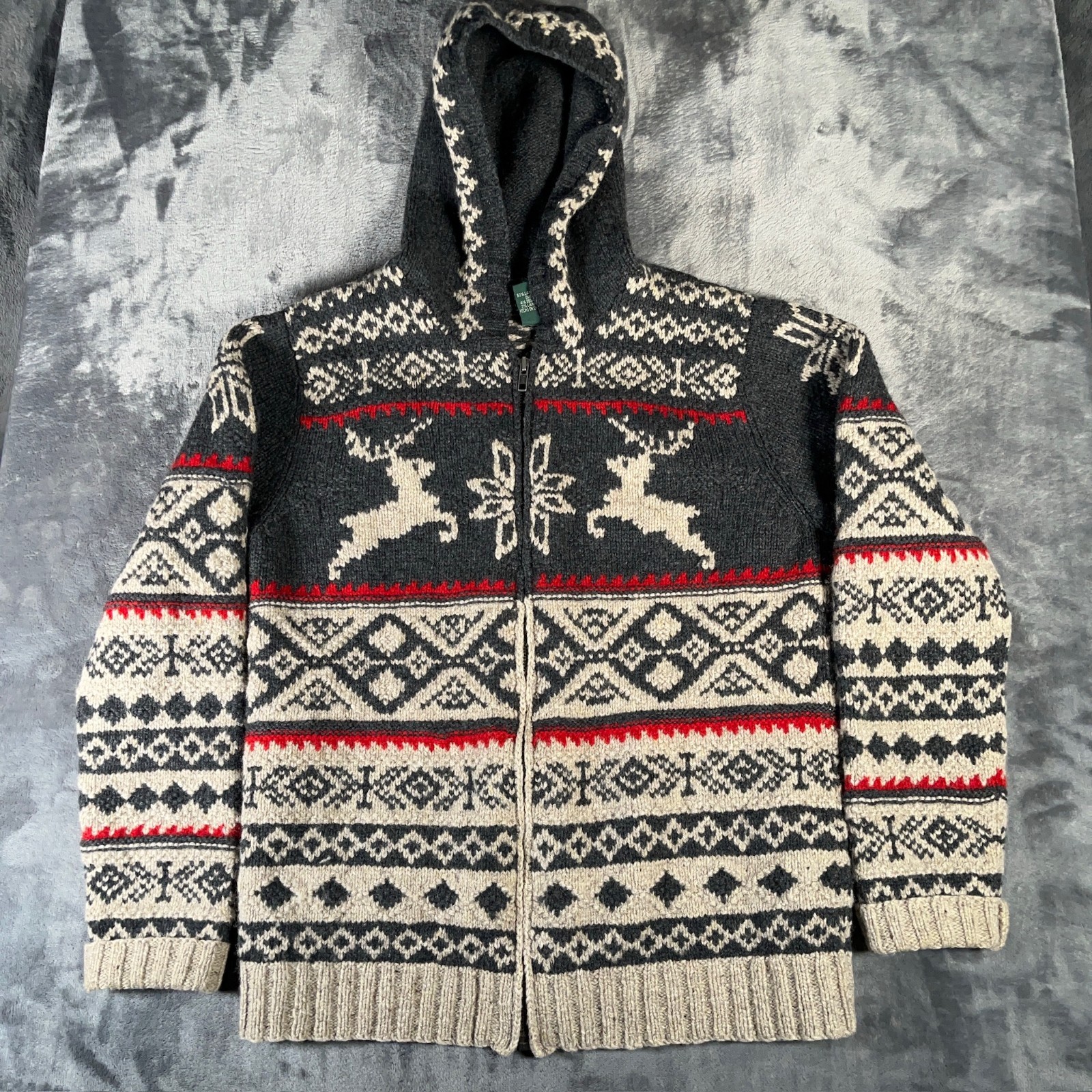 Vintage Lauren Ralph Lauren Sweater Womens M Gray Reindeer Hand Knit Wool Silk Vintage Lauren Ralph Lauren Sweater Womens M Gray Reindeer Hand Knit Wool Silk
