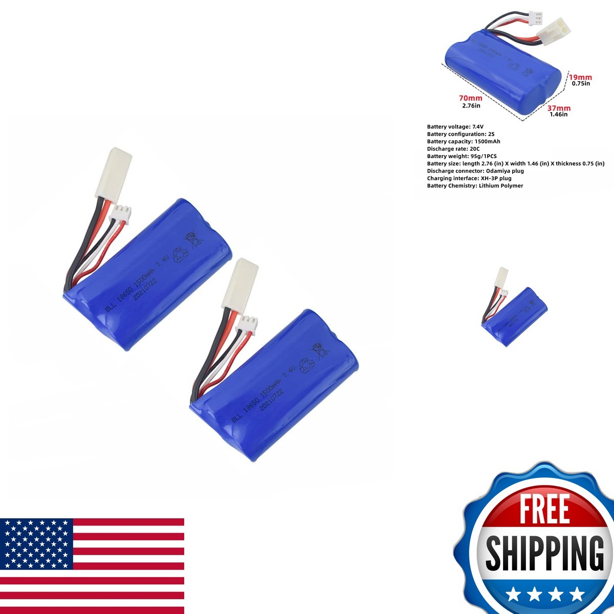 Sea Jump 2PCS 7.4V 1500mAh Lithium Battery Feilun FT009 UDI009 UDI902 UDI002 Sea Jump 2PCS 7.4V 1500mAh Lithium Battery Feilun FT009 UDI009 UDI902 UDI002