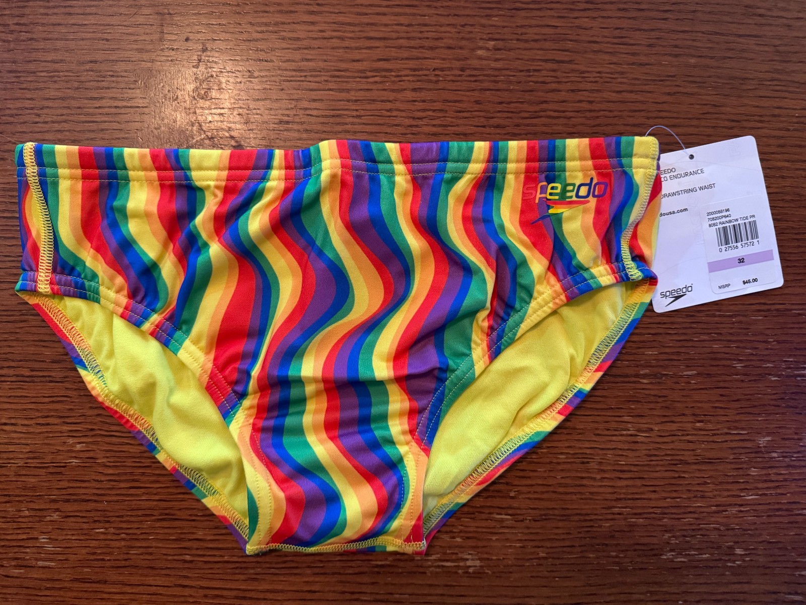Speedo Eco Endurance Brief 32 Rainbow Tide PR Pride Wavy Stripe NWT