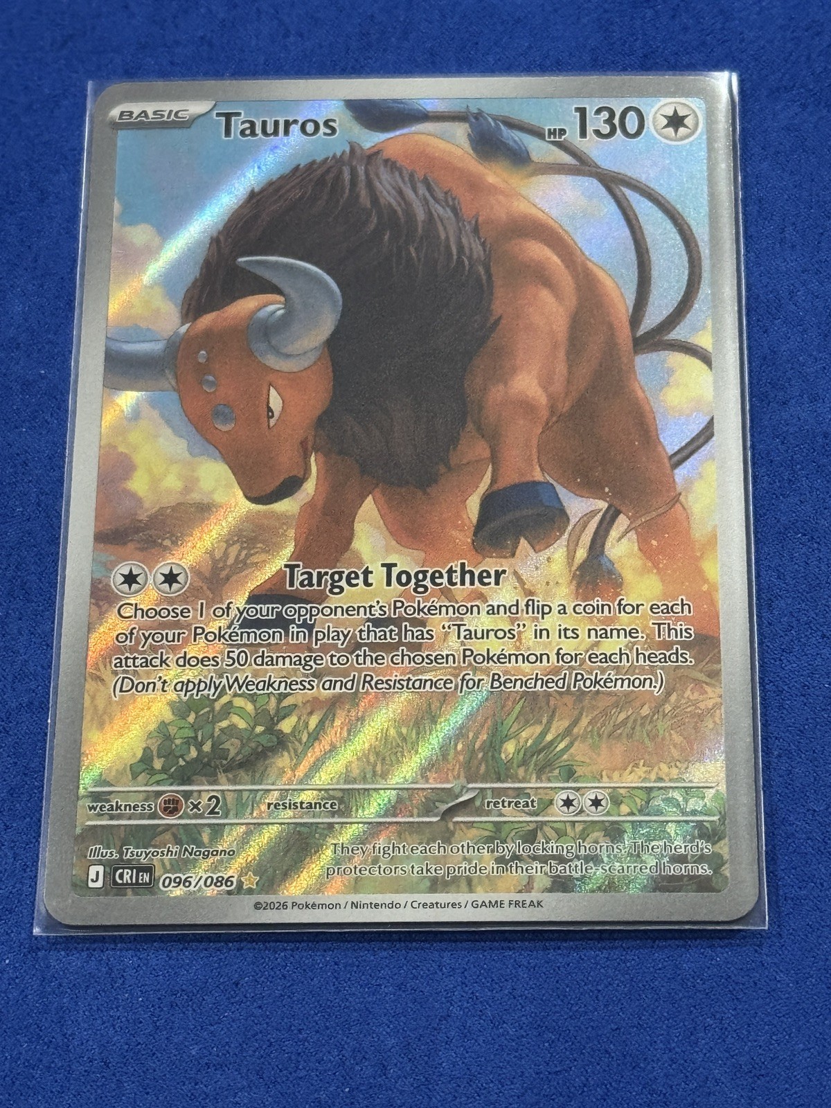 Pokemon 2026 Tauros 096/086 Chaos Rising Full Art Holo English 130 HP Pokemon 2026 Tauros 096/086 Chaos Rising Full Art Holo English 130 HP