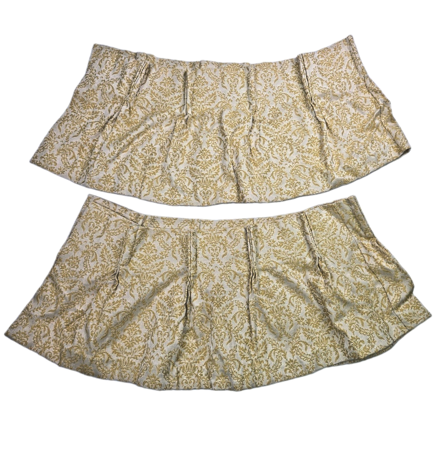 Vtg 1970s Pinch Pleat Valances Gold Jacquard Floral Curtains Burlington House