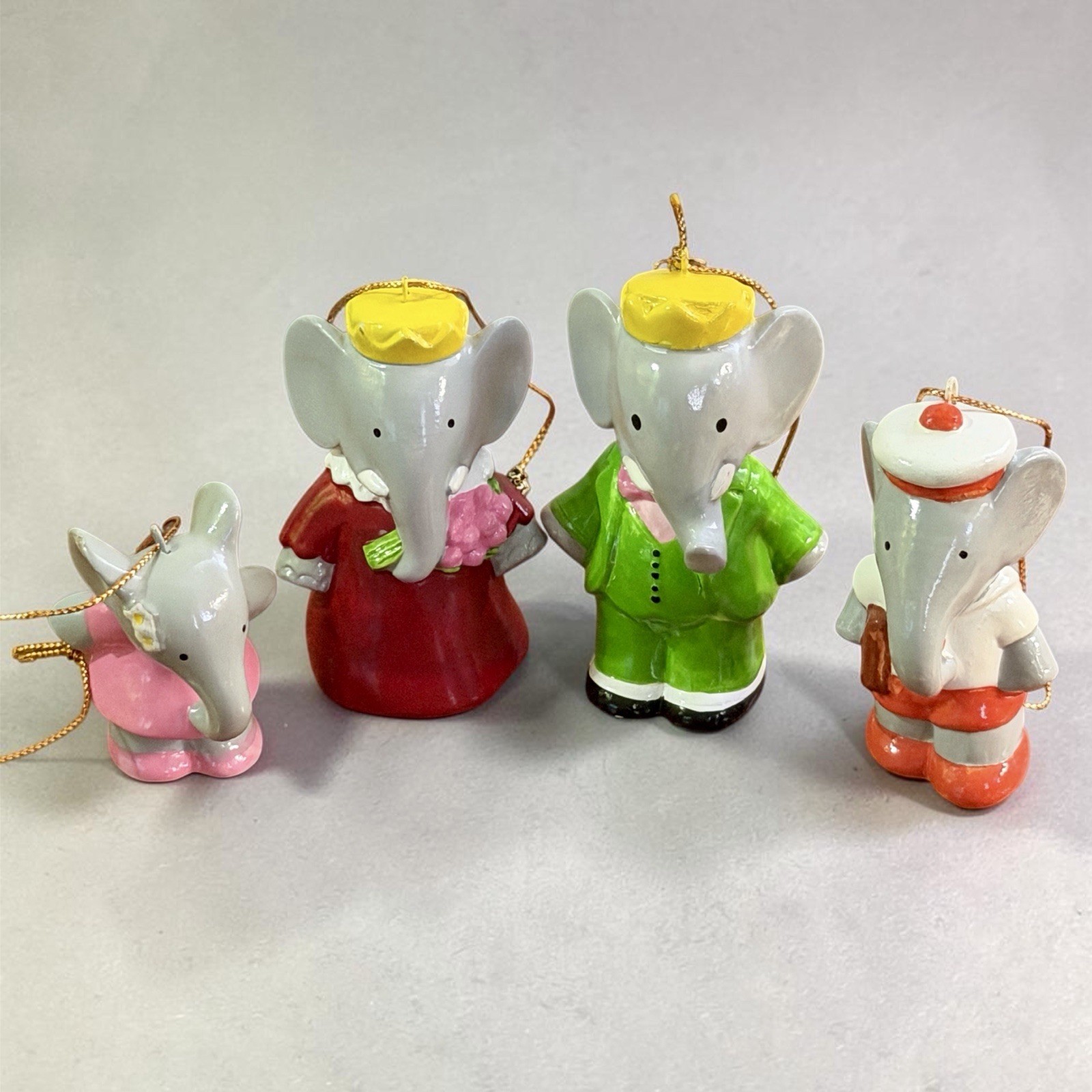 Rare Vintage 1979 Schmid King Babar Queen Celeste & Children Ornaments Set Of 4 Rare Vintage 1979 Schmid King Babar Queen Celeste & Children Ornaments Set Of 4