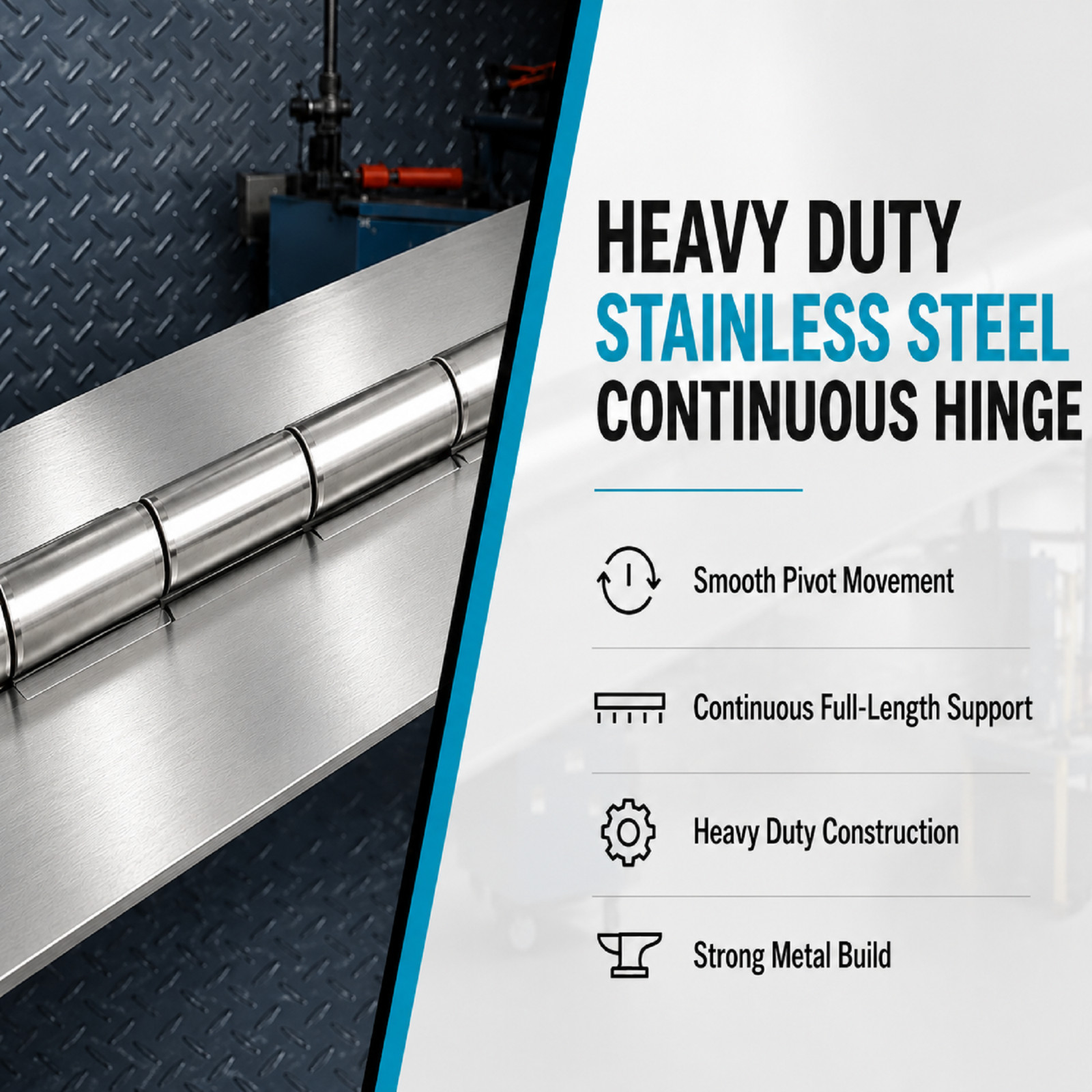 Heavy Duty Stainless Steel Continuous Hinge – Multiple Sizes & Thickness Options