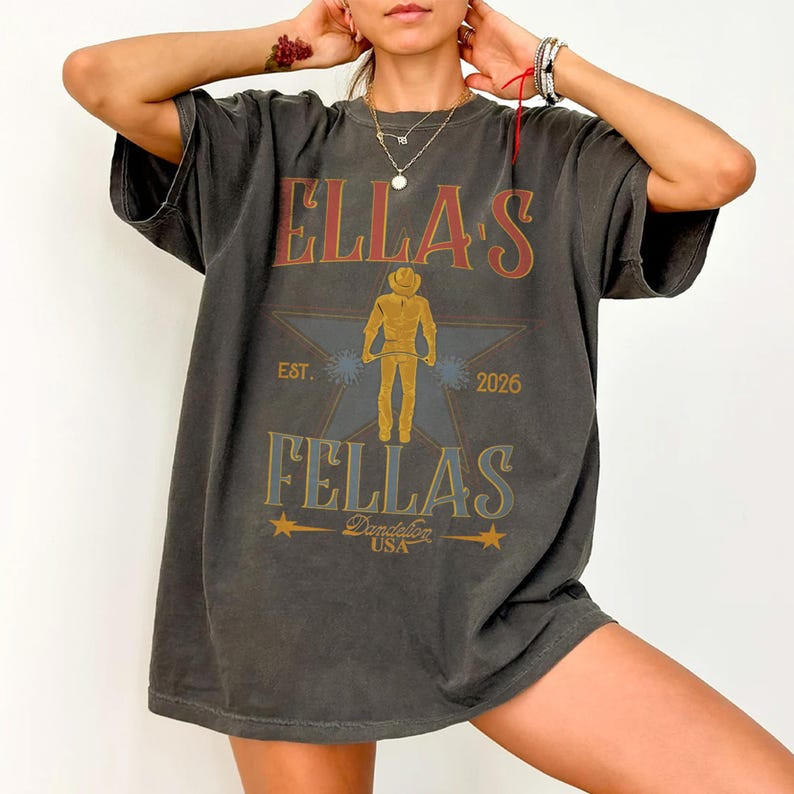 Ella\'s Fellas Shirt, Retro Western Cowboy T-Shirt, Oversized Tee