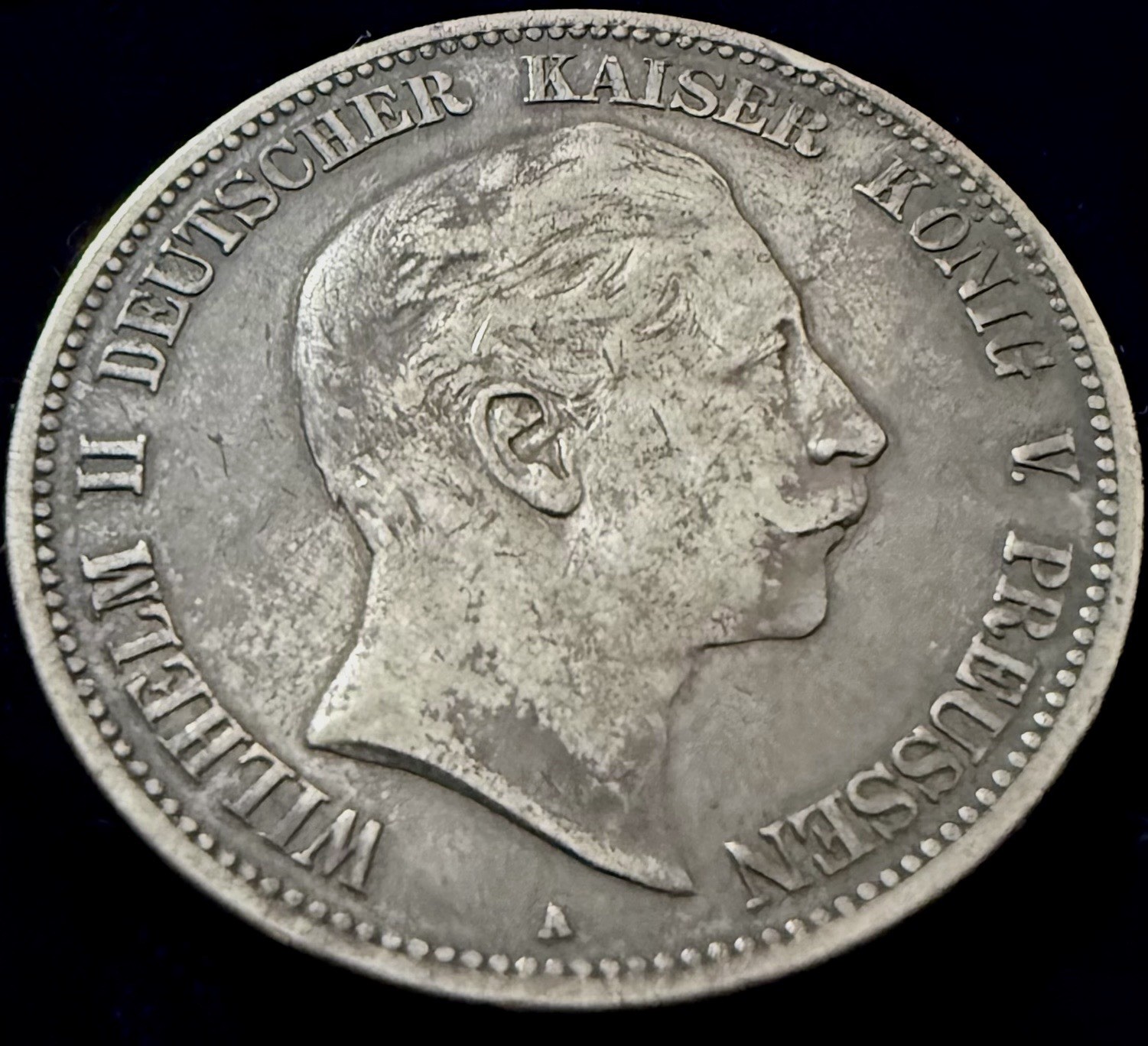 1908-A Prussia 5 Mark Wilhelm II German Empire Silver Crown KM#523 XF+