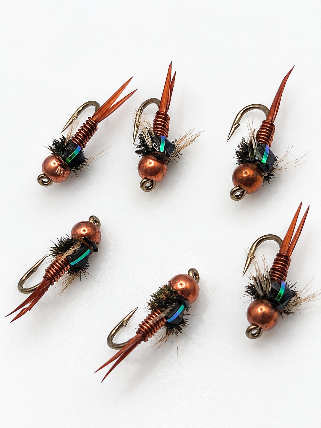 Green Flash Euro Nymph Trout Copper John Size 18 Fly Fishing Lot of 6