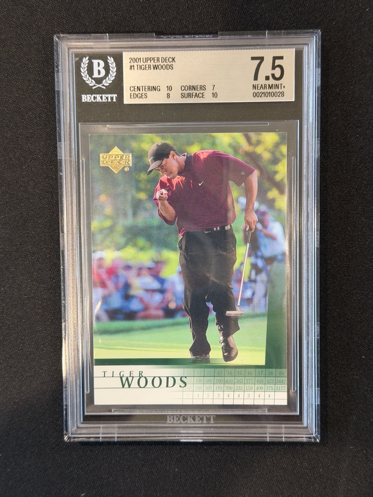 2001 Upper Deck Tiger Woods #1 Rookie Card RC BGS 7.5 Near Mint+ Centering 10