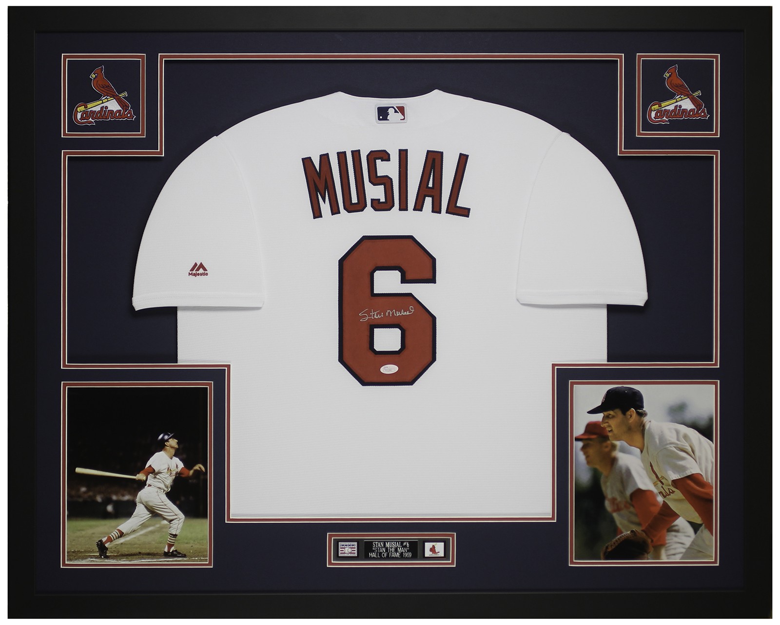 Stan Musial Autographed & Framed White St. Louis Jersey JSA Certified