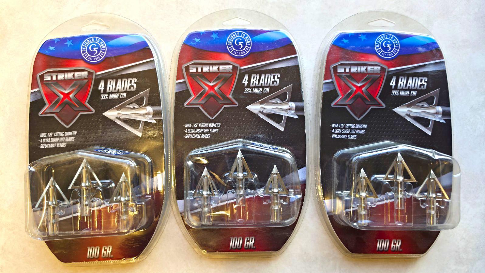 9 Total G5 Striker X 4-Blade Broadheads 100 Grain 1.25in Cut 3x 3-Pack BNIB