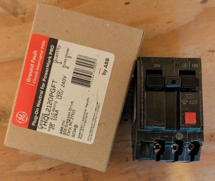 ABB 220 GFI Breaker, 20 A GFCI Breakers GE , THQL2120PGFT Ground Fault Breaker ABB 220 GFI Breaker, 20 A GFCI Breakers GE , THQL2120PGFT Ground Fault Breaker