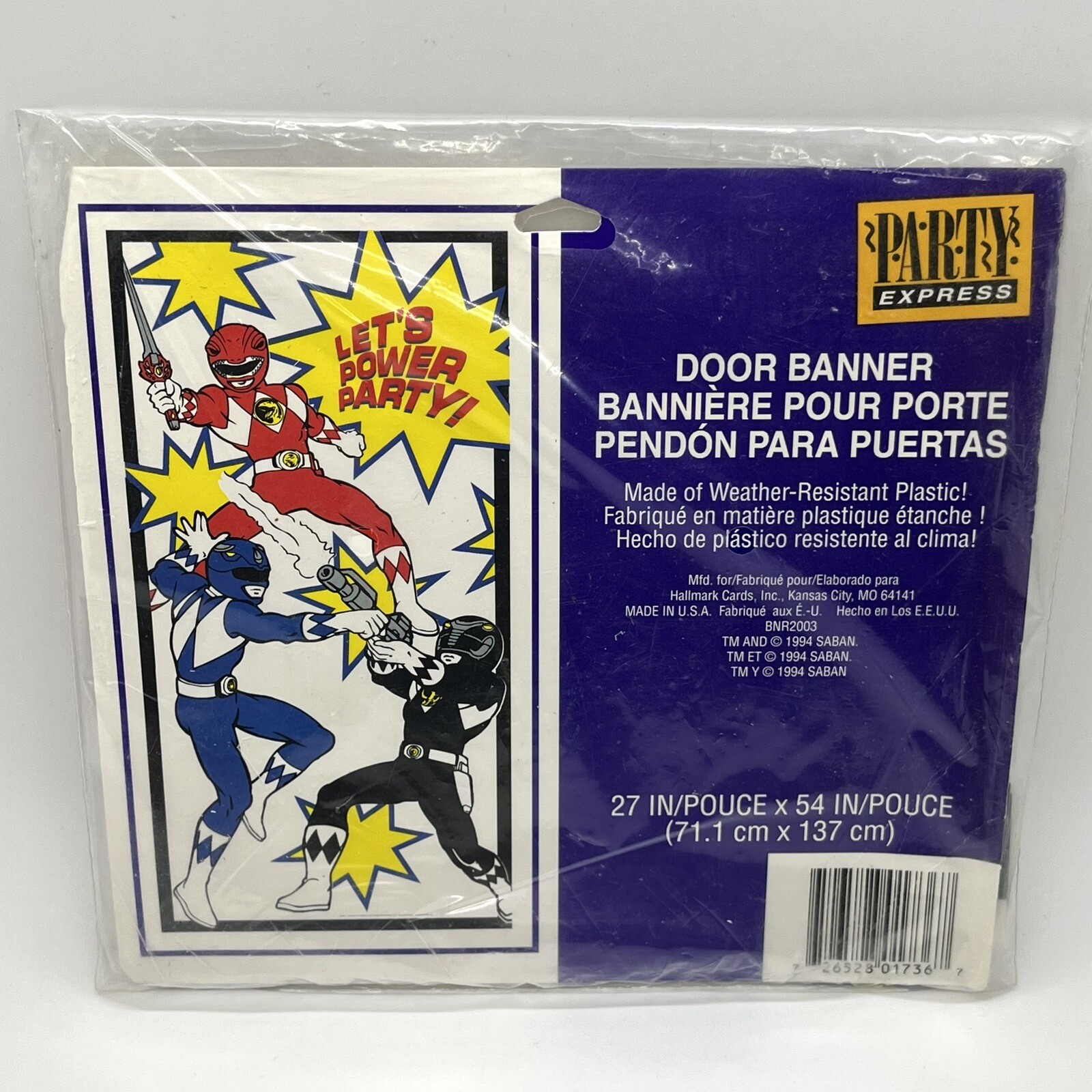 1994 Vtg Saban Power Rangers Door Banner 54x27